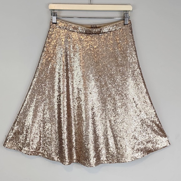 Ann Taylor Rose Gold Sequins A-Line Skirt - Picture 3 of 10